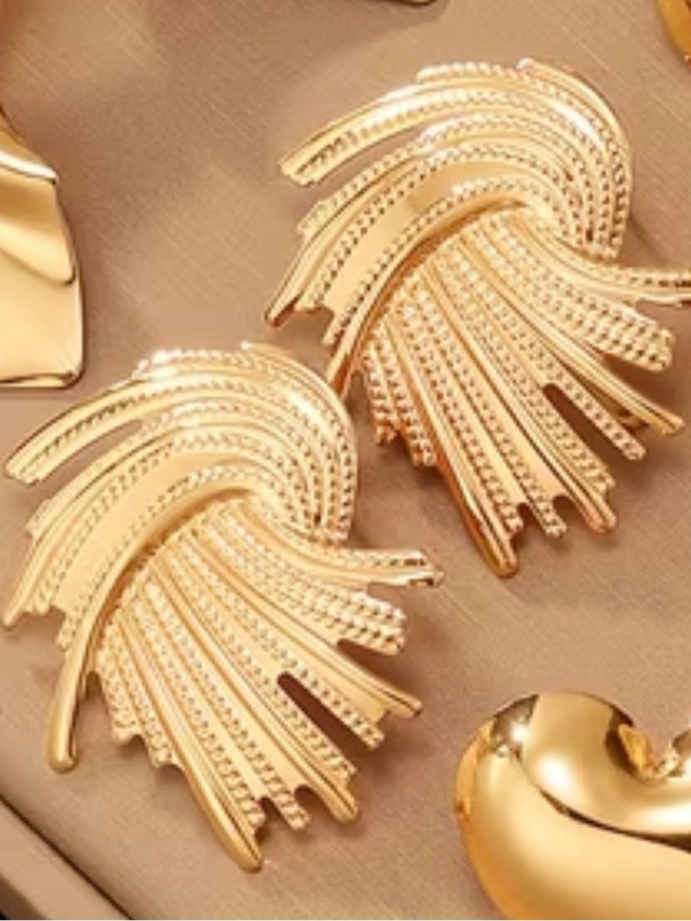 Gold Fan Statement Earrings - Elegant Women's Jewelry
